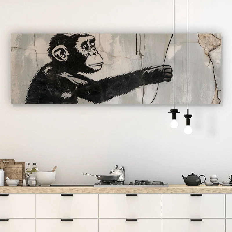 Poster Affe hält roten Ballon Street Art Panorama