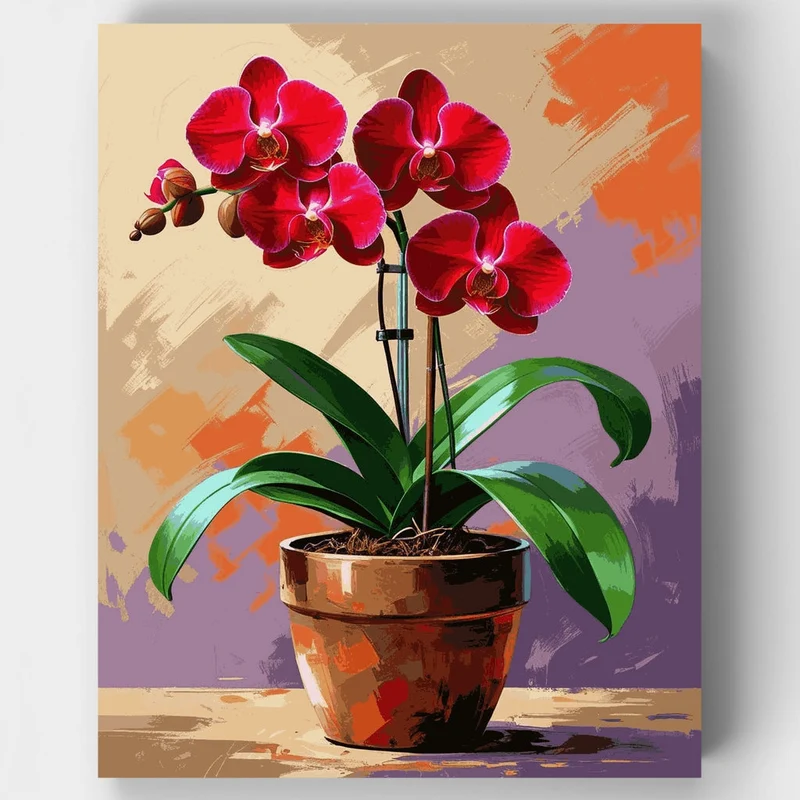 Red Orchid in Terracotta Pot - Paint by Numbers Kit