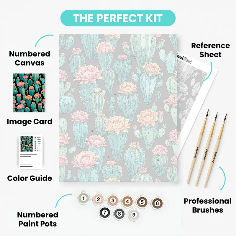 Flowering Cactus Paradise Pattern - Paint by Numbers Kit