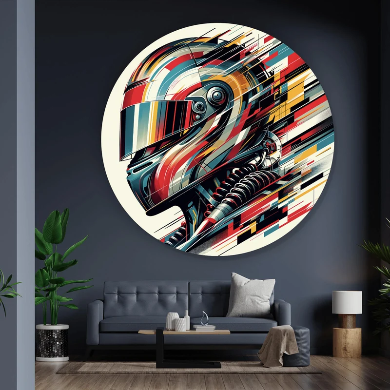 Aluminiumbild gebürstet Futuristischer Helm in dynamischer Kunstform Kreis