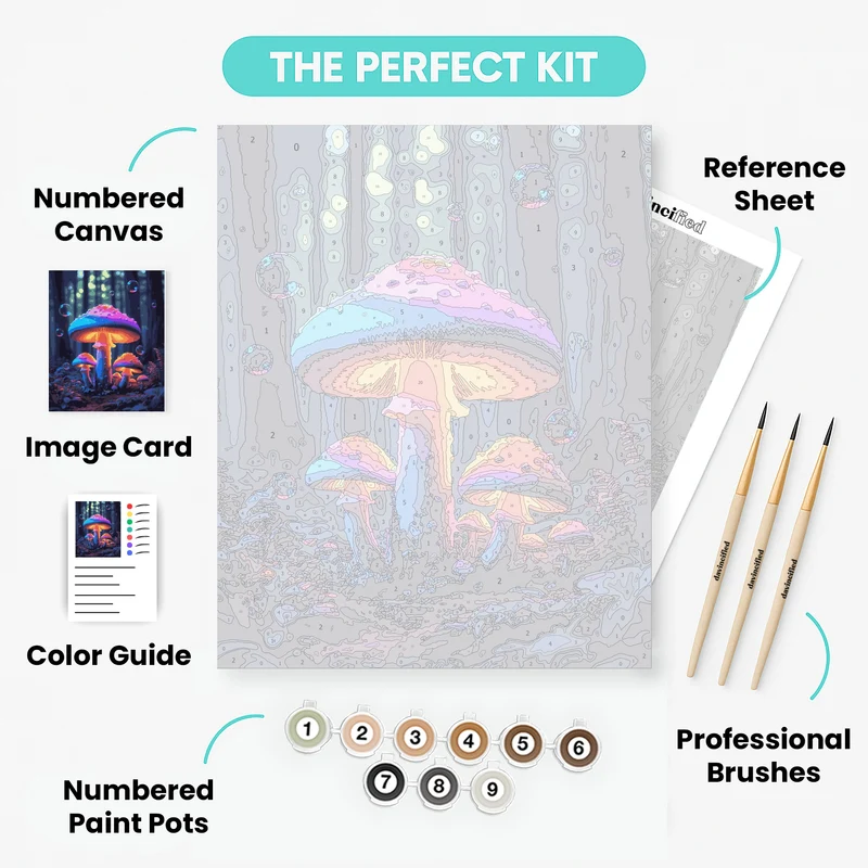 Enchanted Glowing Mushrooms - Paint by Numbers Kit
