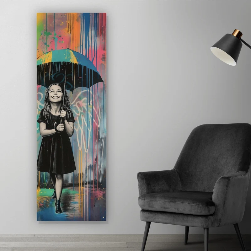 Poster Engel Mädchen mit Schirm Pop Art Panorama Hoch
