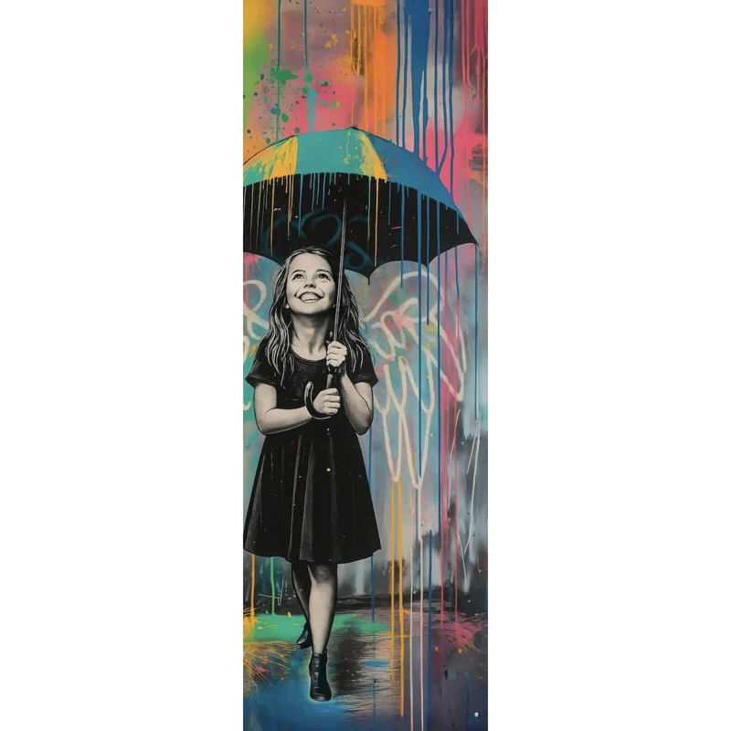 Poster Engel Mädchen mit Schirm Pop Art Panorama Hoch