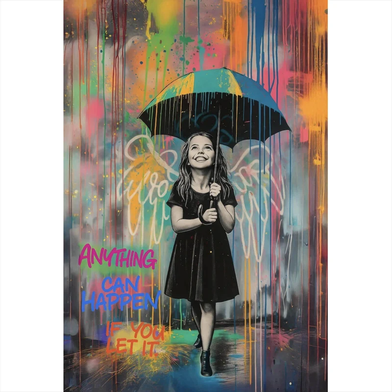 Spannrahmenbild Engel Mädchen mit Schirm Pop Art Hochformat