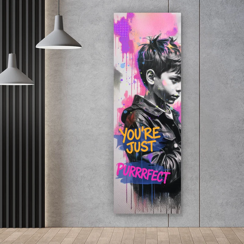 Poster Junge mit Katze You are Just perfect Popart Panorama Hoch