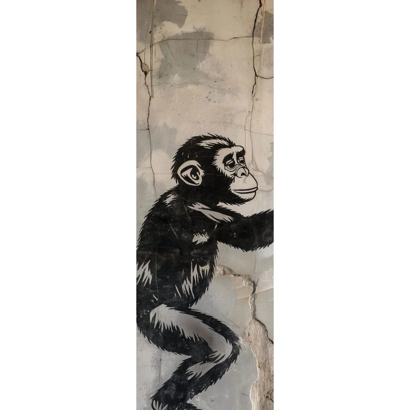 Poster Affe hält roten Ballon Street Art Panorama Hoch