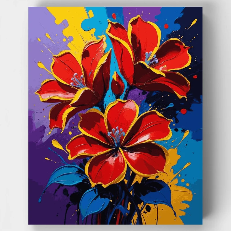 Vibrant Red Lilies Abstract Art - Paint by Numbers Kit