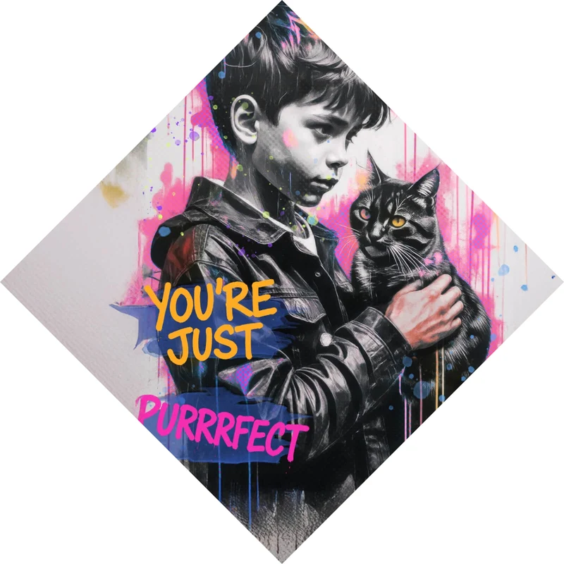 Acrylglasbild Junge mit Katze You are Just perfect Popart Raute