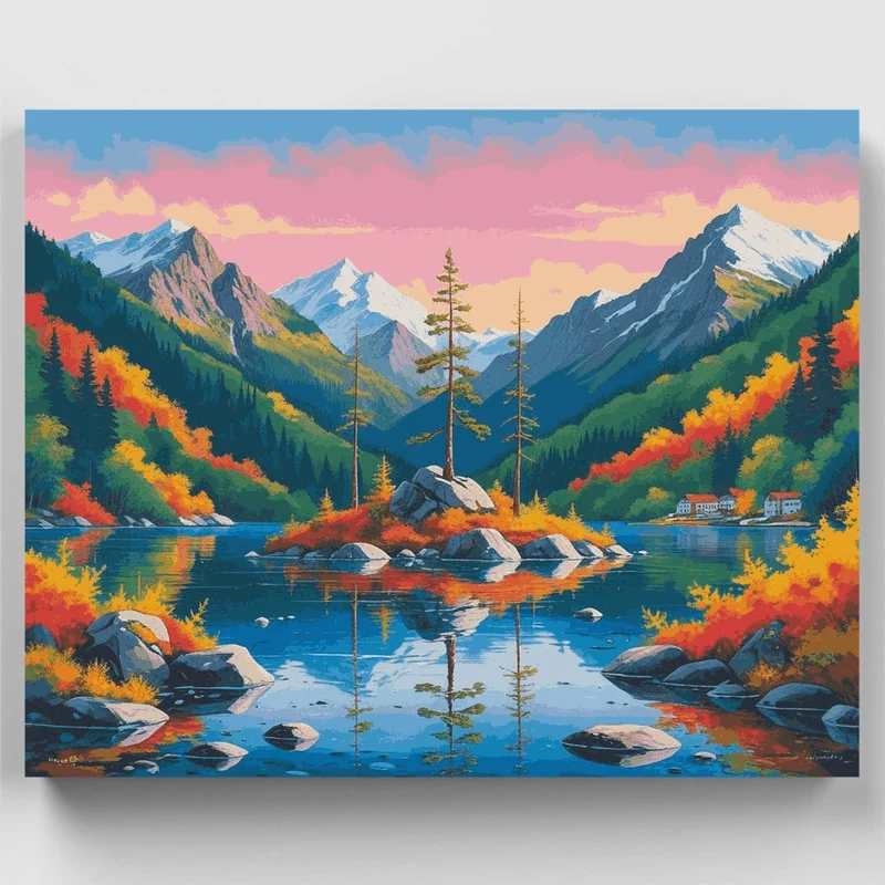 Mountain Lake Autumn Reflection - Paint by Numbers Kit