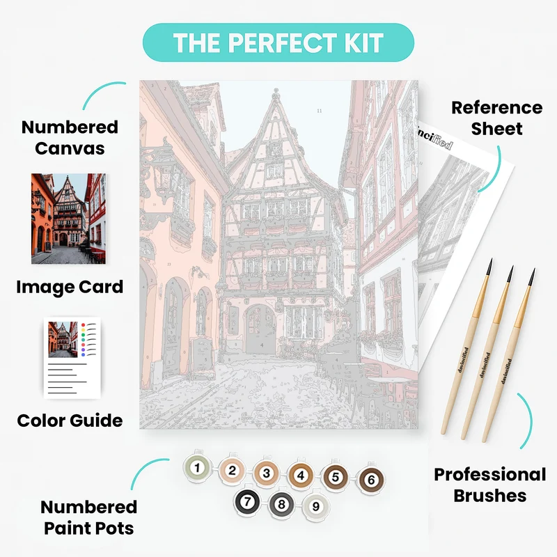 Charming German Village Street - Paint by Numbers Kit