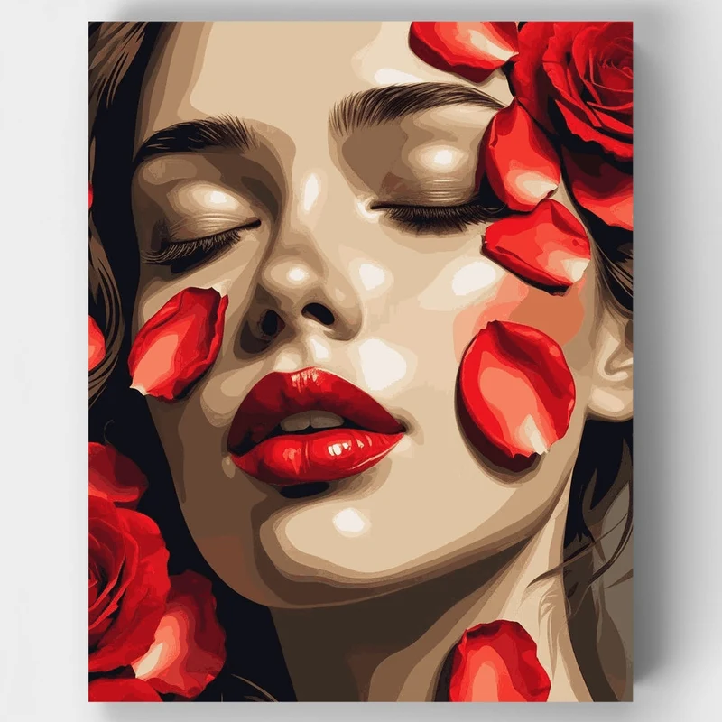 Woman with Red Rose Petals - Paint by Numbers Kit