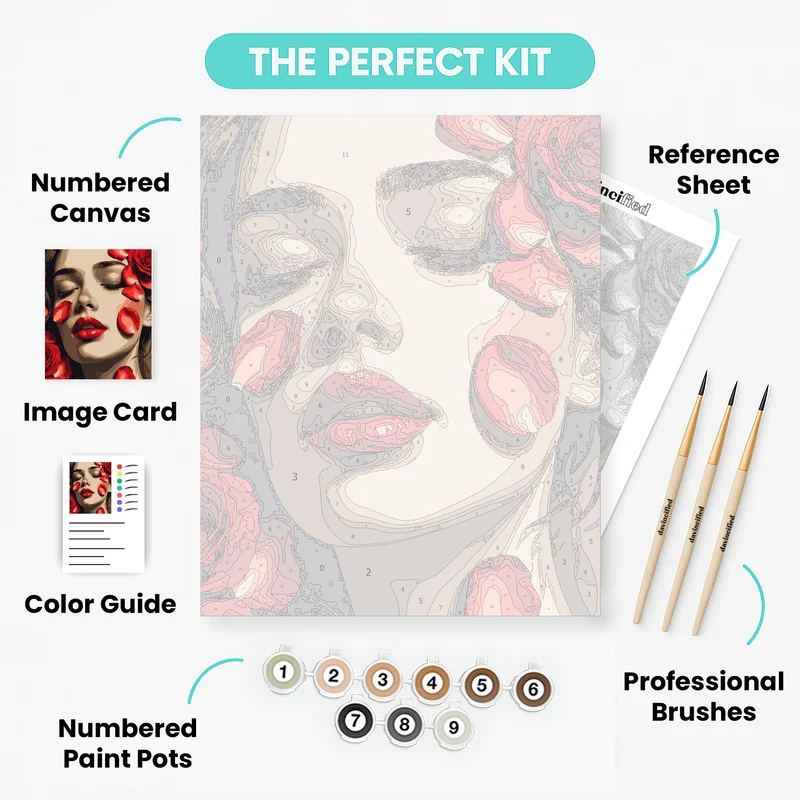 Woman with Red Rose Petals - Paint by Numbers Kit
