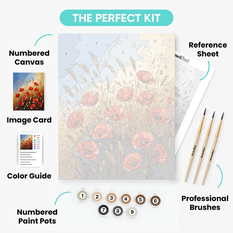 Red Poppies in Golden Wheat Field - Paint by Numbers Kit