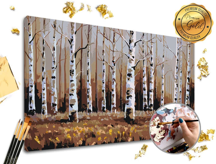 PREMIUM GOLD Paint by Numbers | Birch Forest