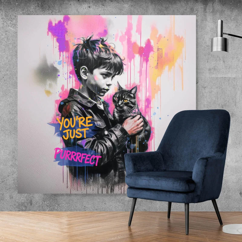 Leinwandbild Junge mit Katze You are Just perfect Popart Quadrat