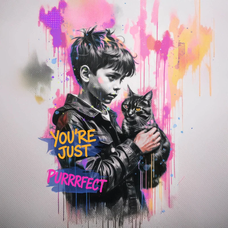 Leinwandbild Junge mit Katze You are Just perfect Popart Quadrat