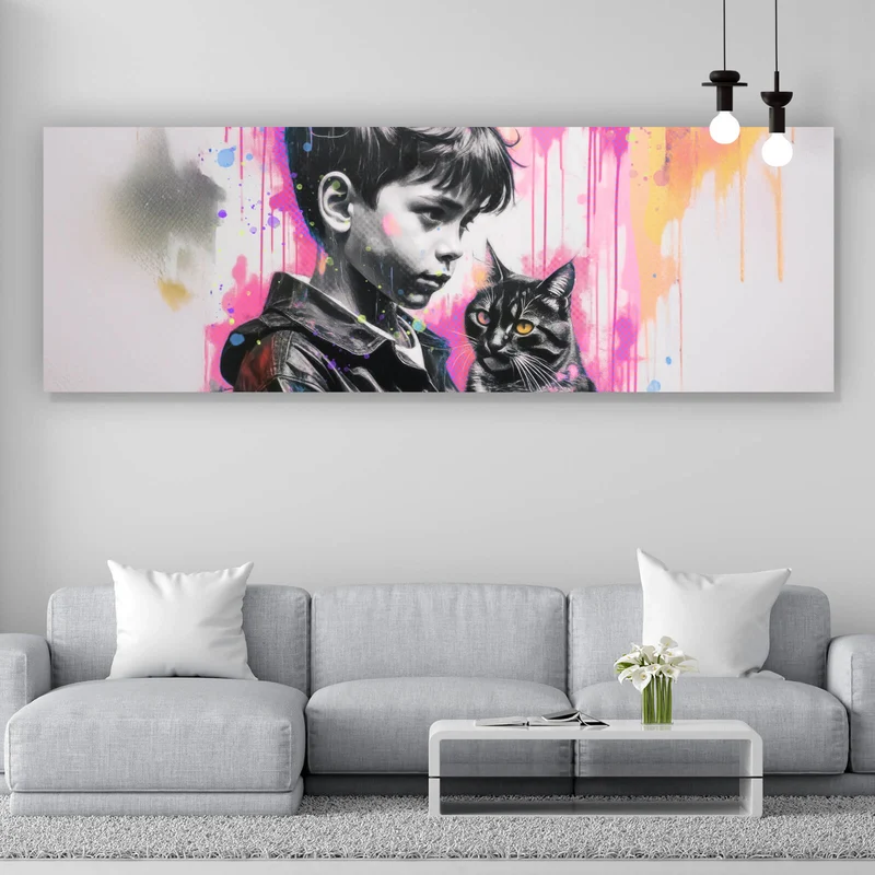 Acrylglasbild Junge mit Katze You are Just perfect Popart Panorama