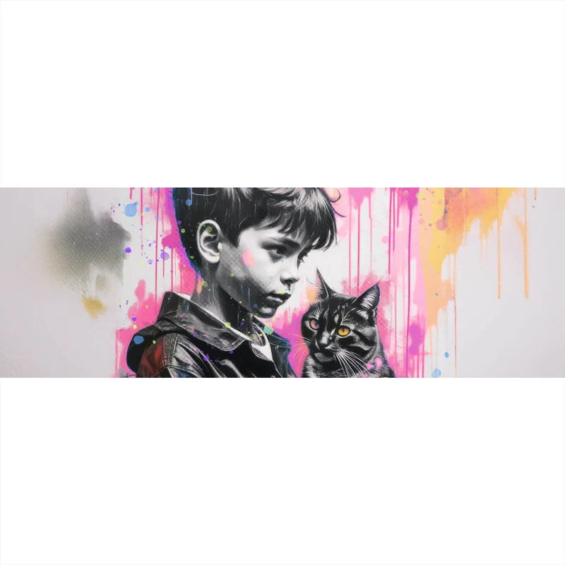 Aluminiumbild gebürstet Junge mit Katze You are Just perfect Popart Panorama