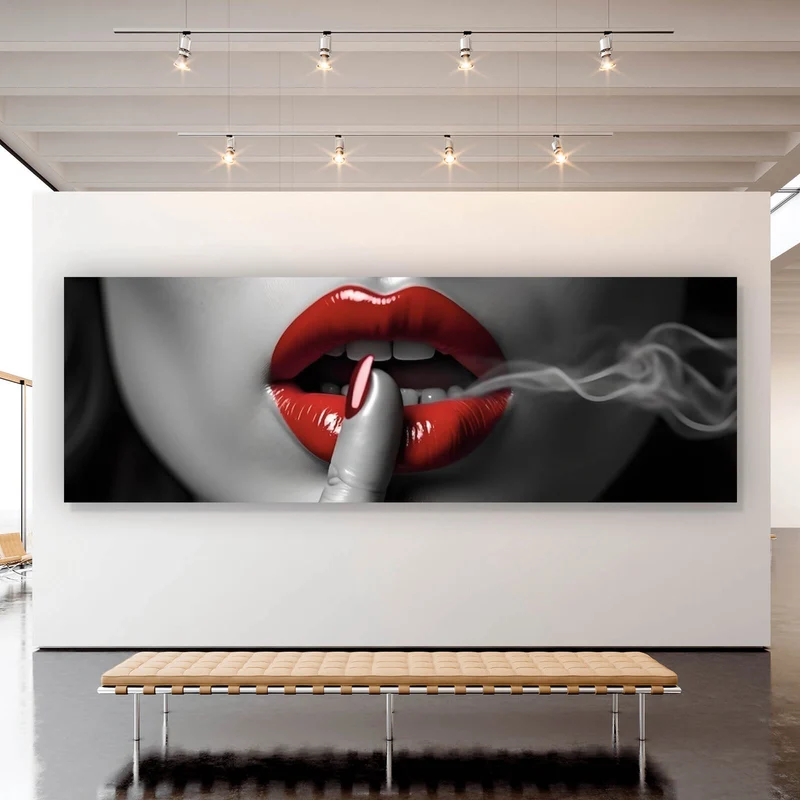 Poster Rauchige rote Lippen Panorama