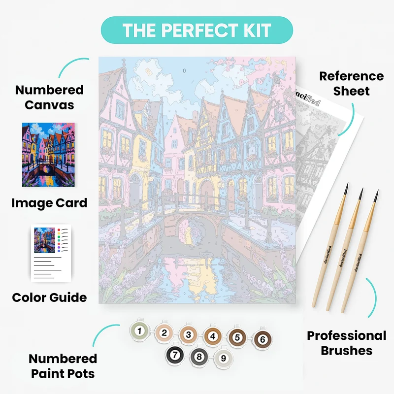 Colorful European Village Canal - Paint by Numbers Kit