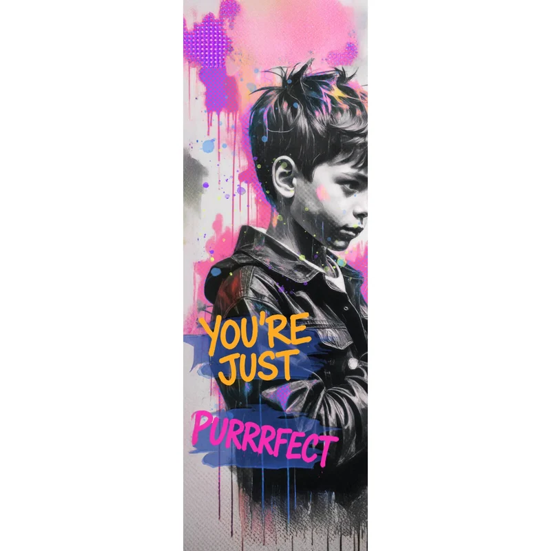 Aluminiumbild gebürstet Junge mit Katze You are Just perfect Popart Panorama Hoch