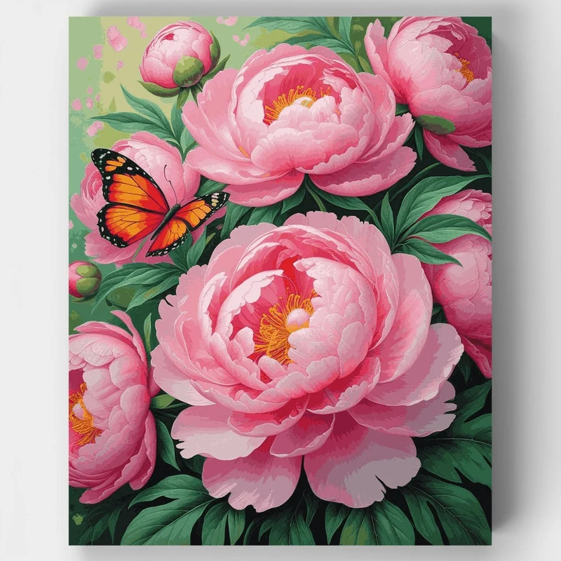 Pink Peonies with Butterfly - Paint by Numbers Kit
