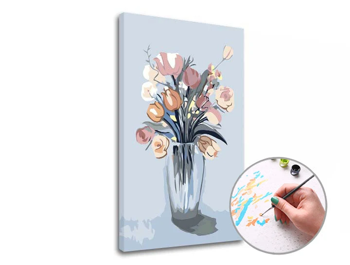 Paint by Numbers Pink Bouquet in a Vase | Low Difficulty