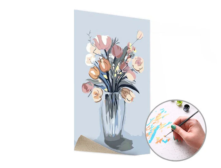 Paint by Numbers Pink Bouquet in a Vase | Low Difficulty