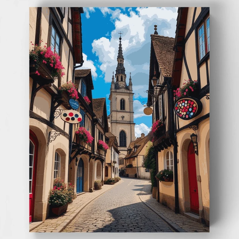 Charming European Village Street - Paint by Numbers Kit