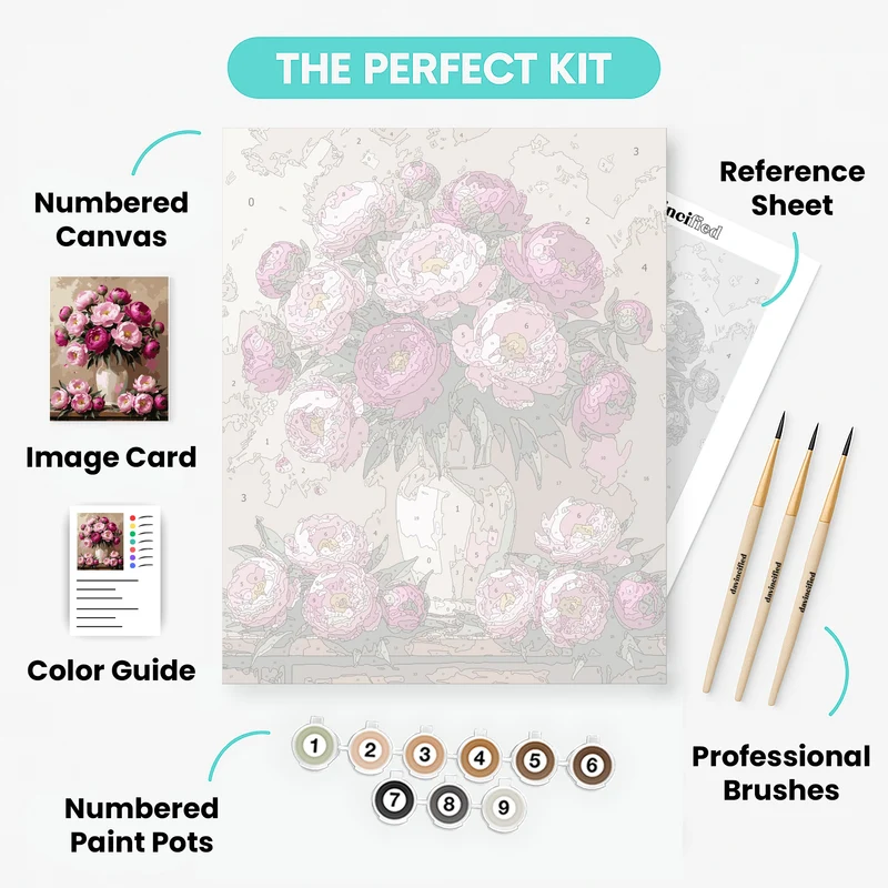 Pink Peonies in Vase Still Life - Paint by Numbers Kit