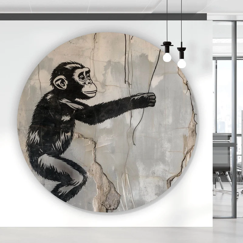 Aluminiumbild gebürstet Affe hält roten Ballon Street Art Kreis