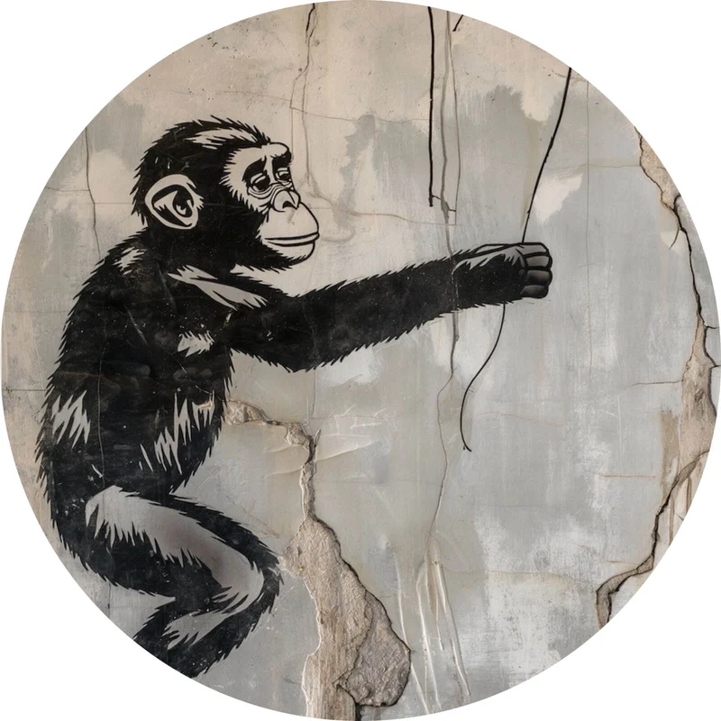 Aluminiumbild gebürstet Affe hält roten Ballon Street Art Kreis