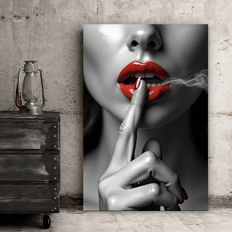 Aluminiumbild gebürstet Rauchige rote Lippen Hochformat
