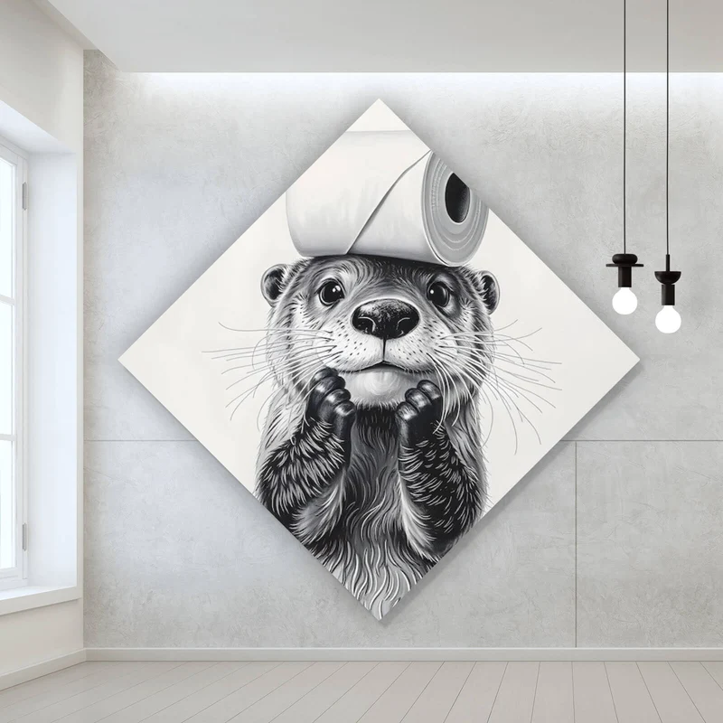 Spannrahmenbild Niedlicher Otter balanciert Toilettenpapier auf dem Kopf Raute