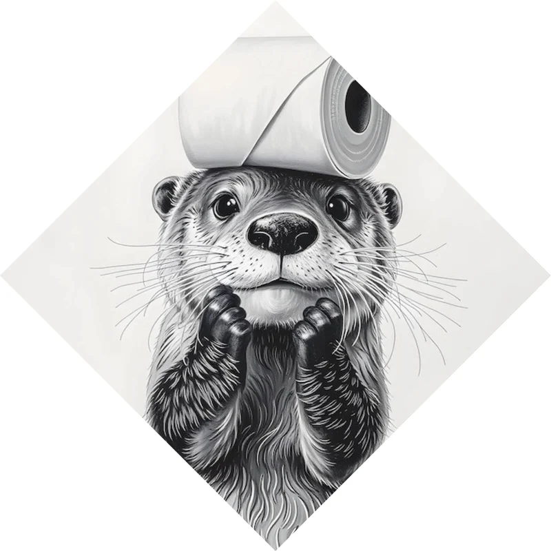 Aluminiumbild gebürstet Niedlicher Otter balanciert Toilettenpapier auf dem Kopf Raute