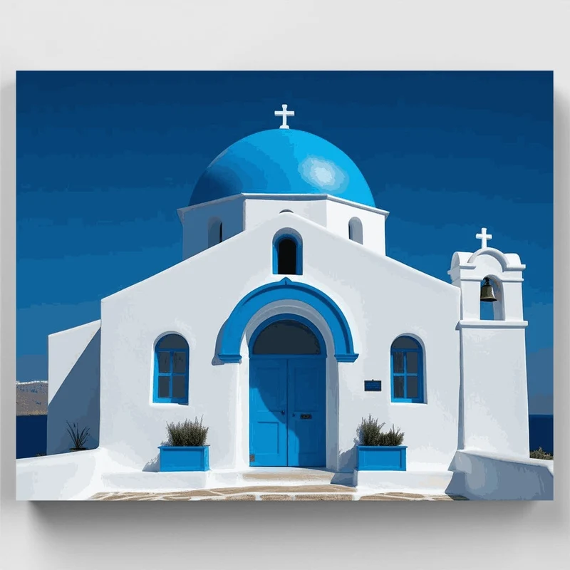 Greek Orthodox Church with Blue Dome - Paint by Numbers Kit