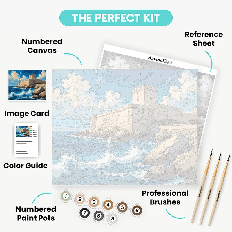 Coastal Fortress with Crashing Waves - Paint by Numbers Kit