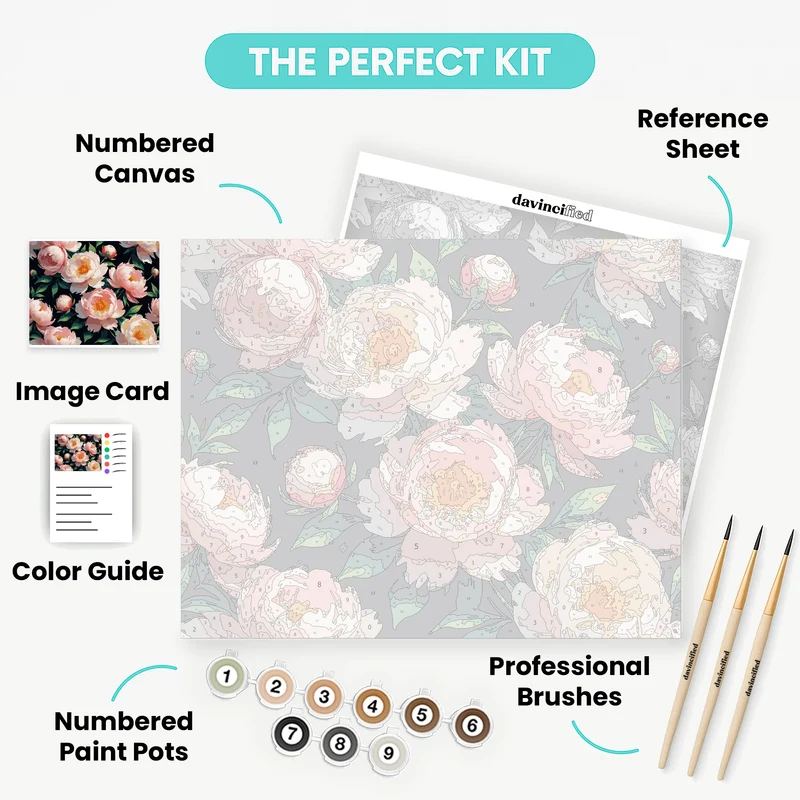 Elegant Peonies Floral Pattern - Paint by Numbers Kit
