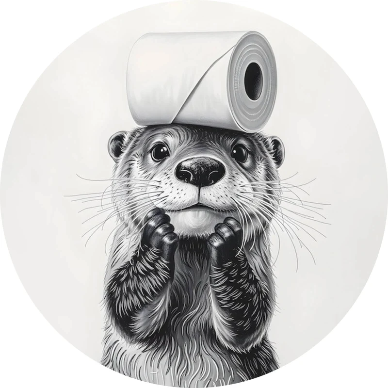 Aluminiumbild gebürstet Niedlicher Otter balanciert Toilettenpapier auf dem Kopf Kreis