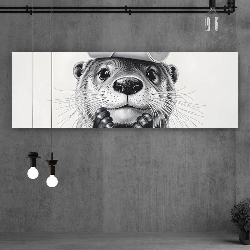 Aluminiumbild gebürstet Niedlicher Otter balanciert Toilettenpapier auf dem Kopf Panorama