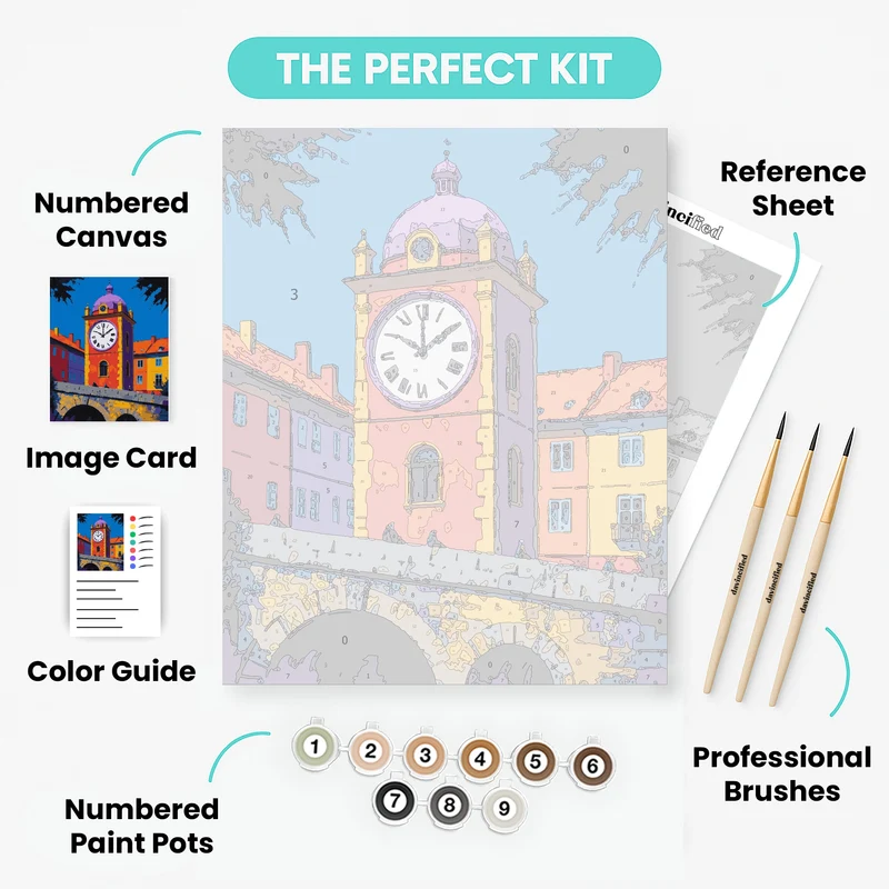 Colorful European Clock Tower - Paint by Numbers Kit