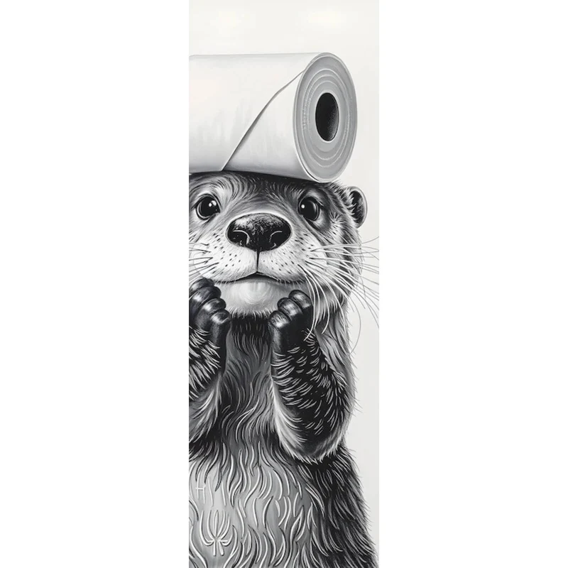 Leinwandbild Niedlicher Otter balanciert Toilettenpapier auf dem Kopf Panorama Hoch