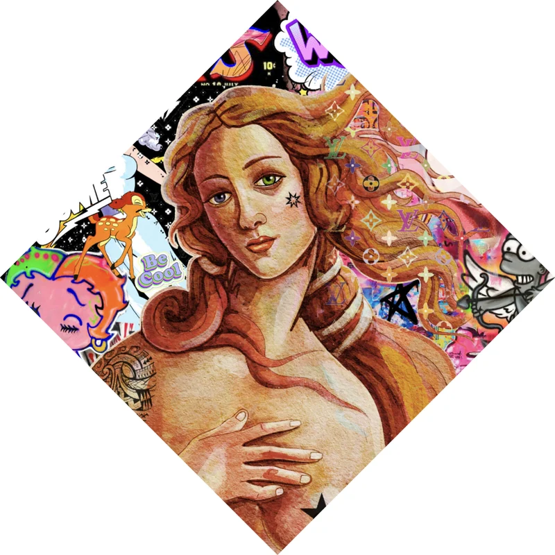 Poster Pop Art Venus mit Comic Figuren Raute