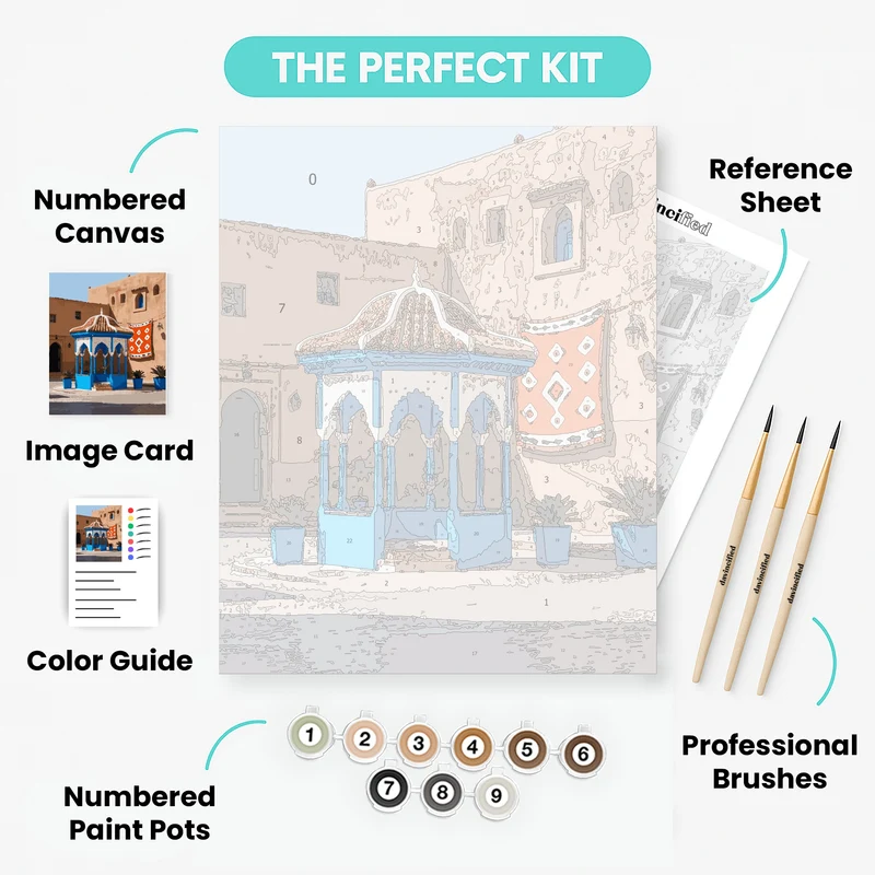 Moroccan Courtyard with Blue Pavilion - Paint by Numbers Kit