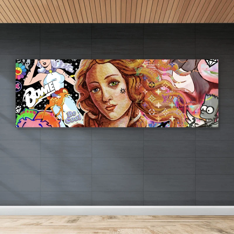 Aluminiumbild Pop Art Venus mit Comic Figuren Panorama
