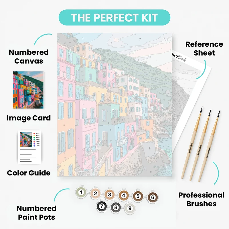 Colorful Coastal Village Coastline - Paint by Numbers Kit