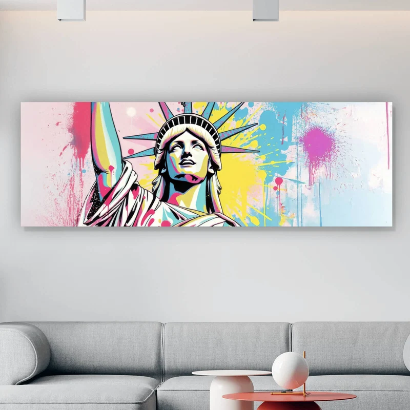 Acrylglasbild Freiheitsstatue mit Ice Cream im Pop Art Stil Panorama