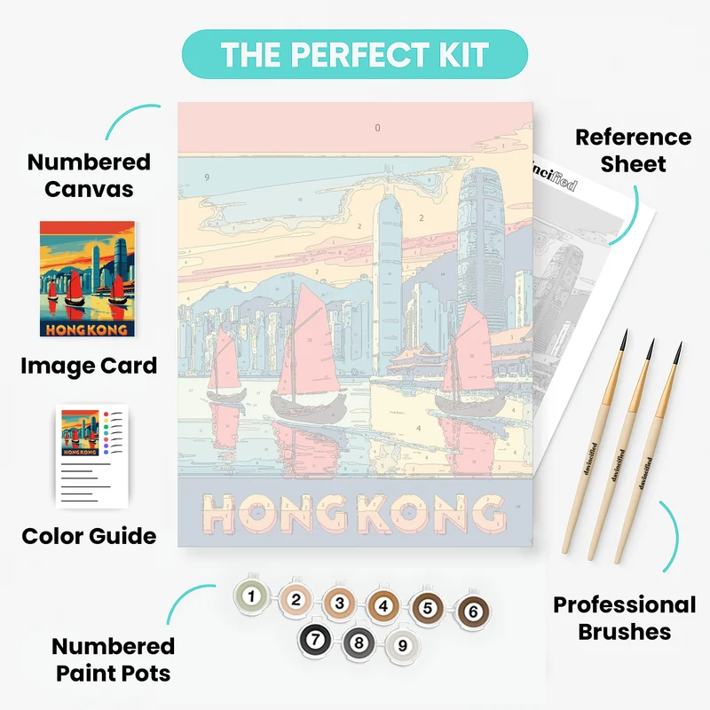Hong Kong Harbor with Red Sail Junks - Paint by Numbers Kit