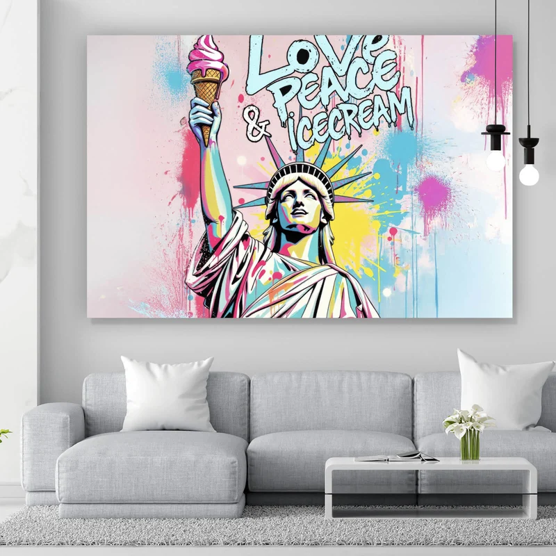Poster Freiheitsstatue mit Ice Cream im Pop Art Stil Querformat