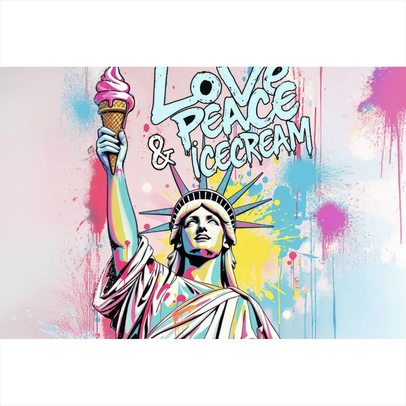 Poster Freiheitsstatue mit Ice Cream im Pop Art Stil Querformat